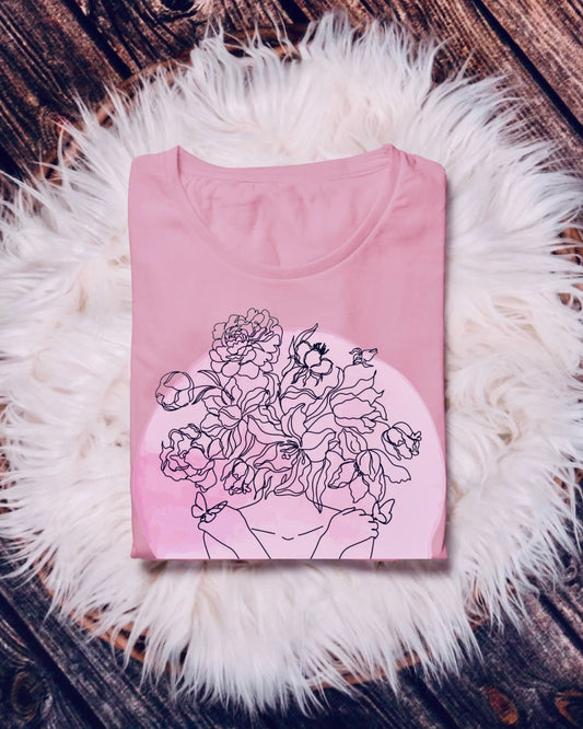 Blossom Embrace – Minimal Floral Line Art T-Shirt