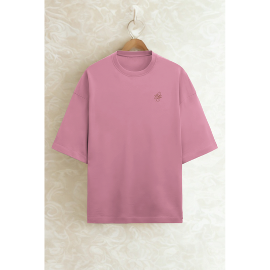 Dusty Rose Unisex Oversized Tee – Minimal Embroidered Edition