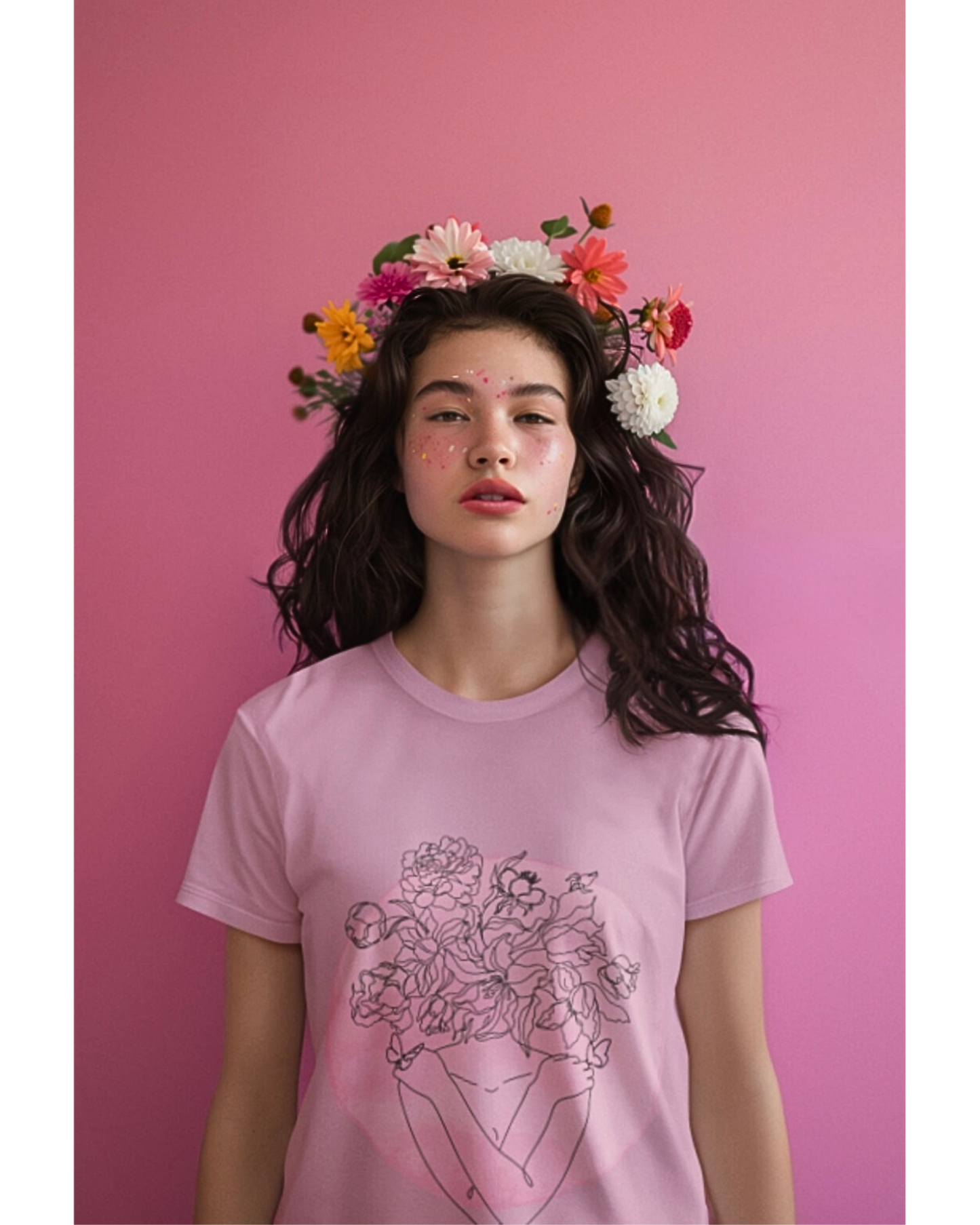 Blossom Embrace – Minimal Floral Line Art T-Shirt