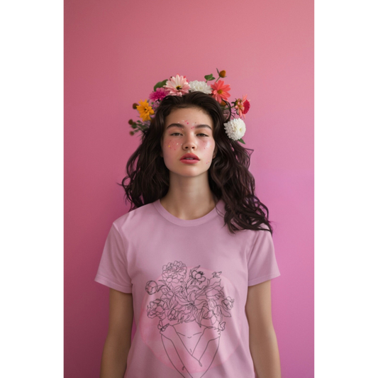 Blossom Embrace – Minimal Floral Line Art T-Shirt